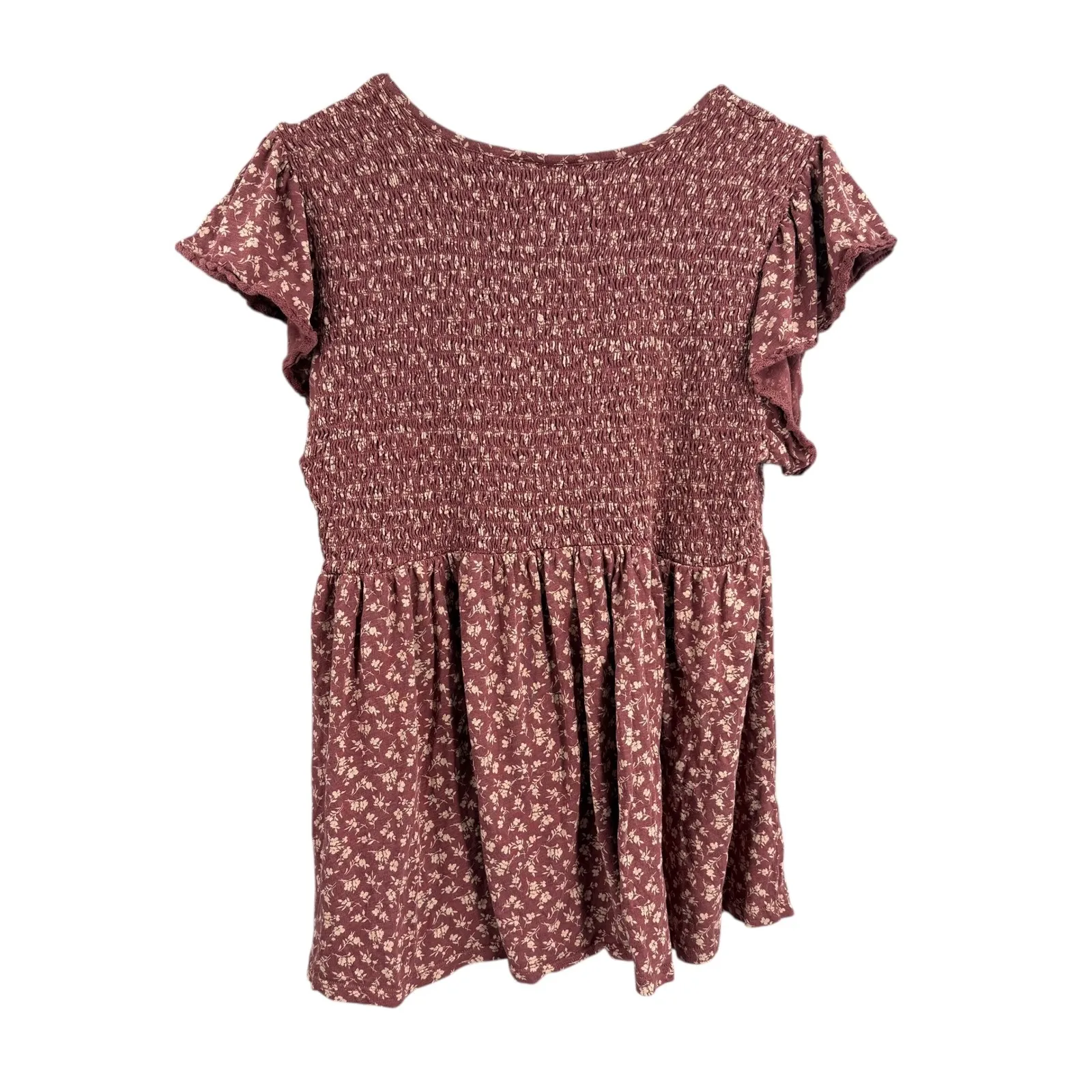 Torrid Mauve Floral Smocked Babydoll Top Size 2X Short Sleeve Boho Stretchy - Image 2