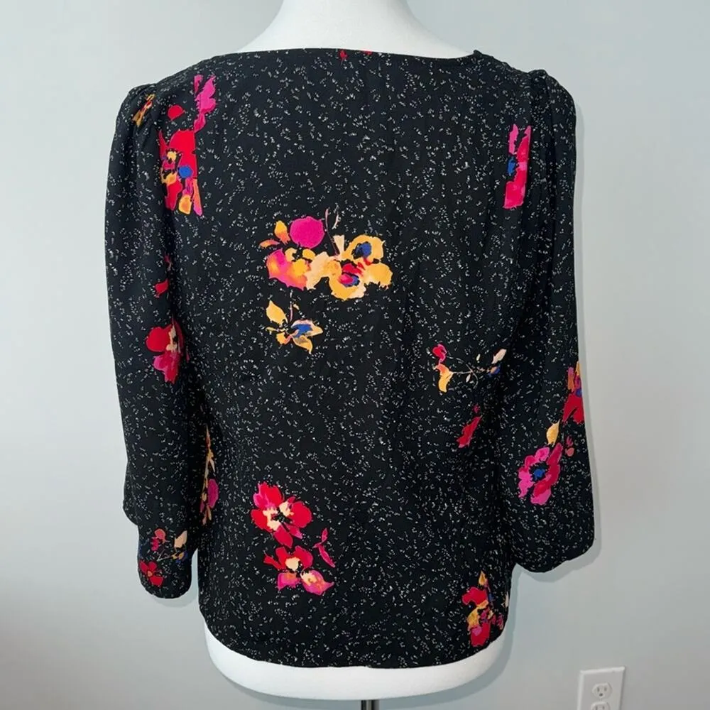 BP. Top Boxy Button Front Flare Sleeve Casual Floral Shirt Womens Medium - Image 7