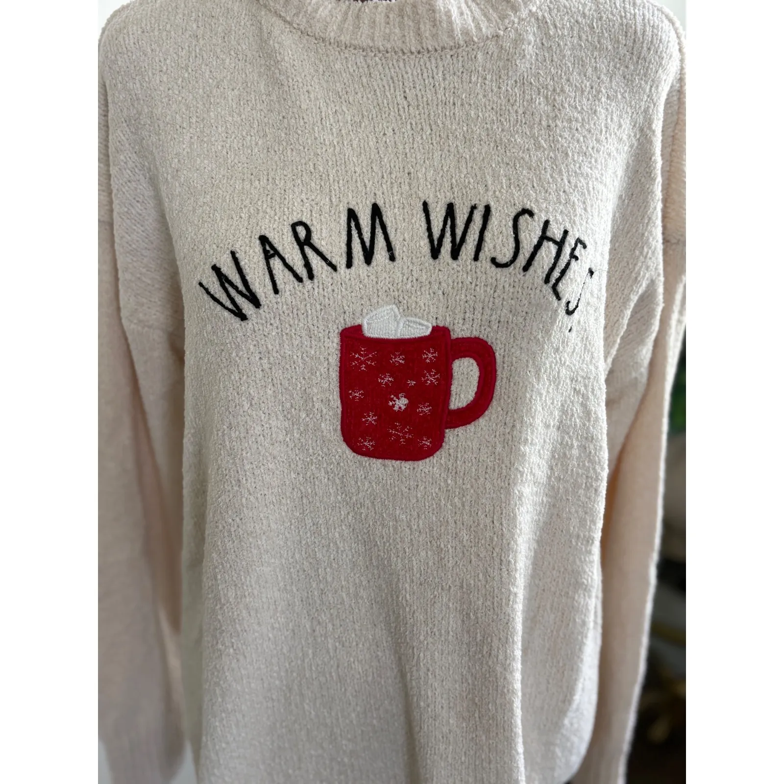 Rae Dunn Warm Wishes Mug Sweater Women's L Cozy Christmas Holiday Winter Knit‎ - Image 2
