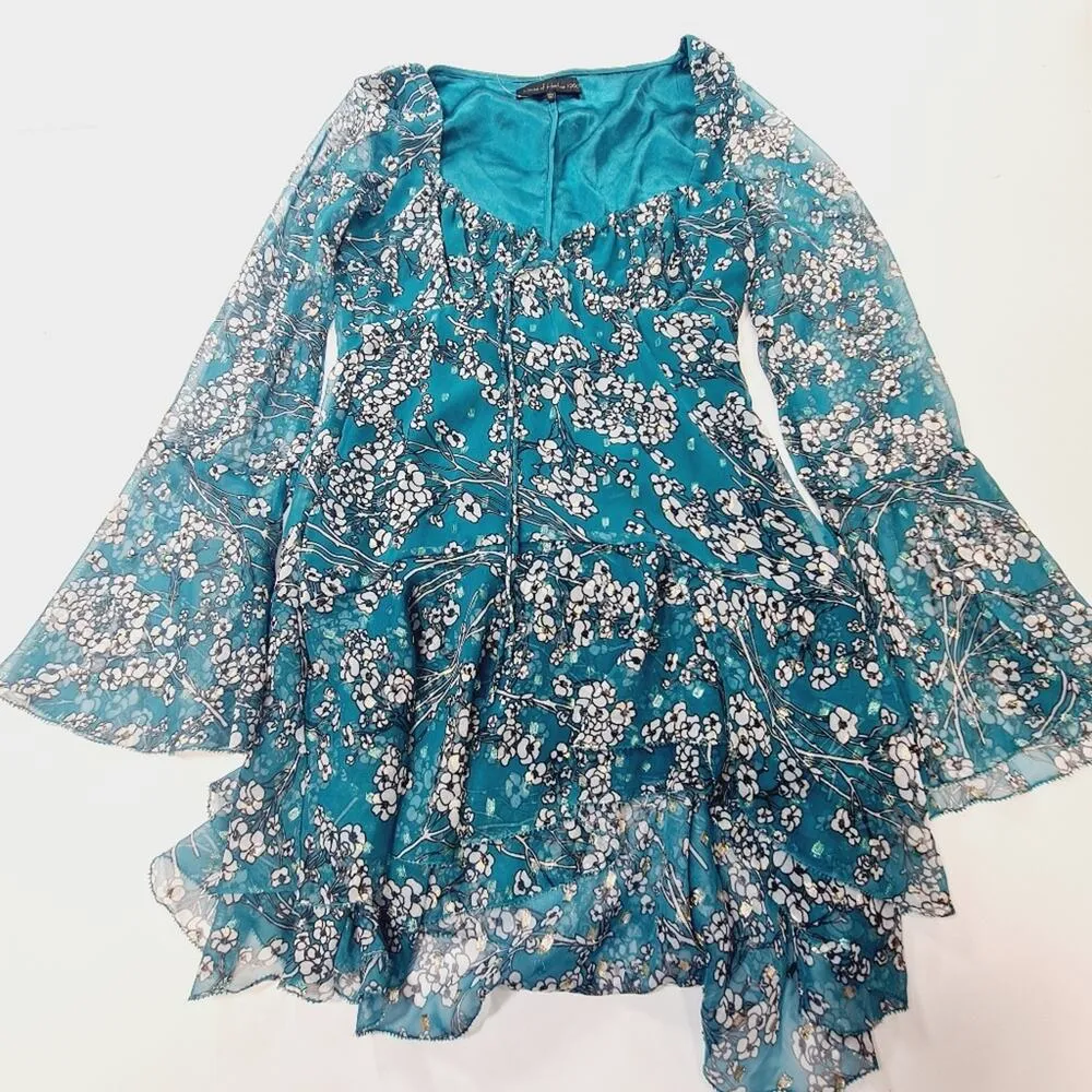 House of Harlow 1960 x REVOLVE Vaida Mini Dress in Teal Floral Multi Small Blue - Image 3