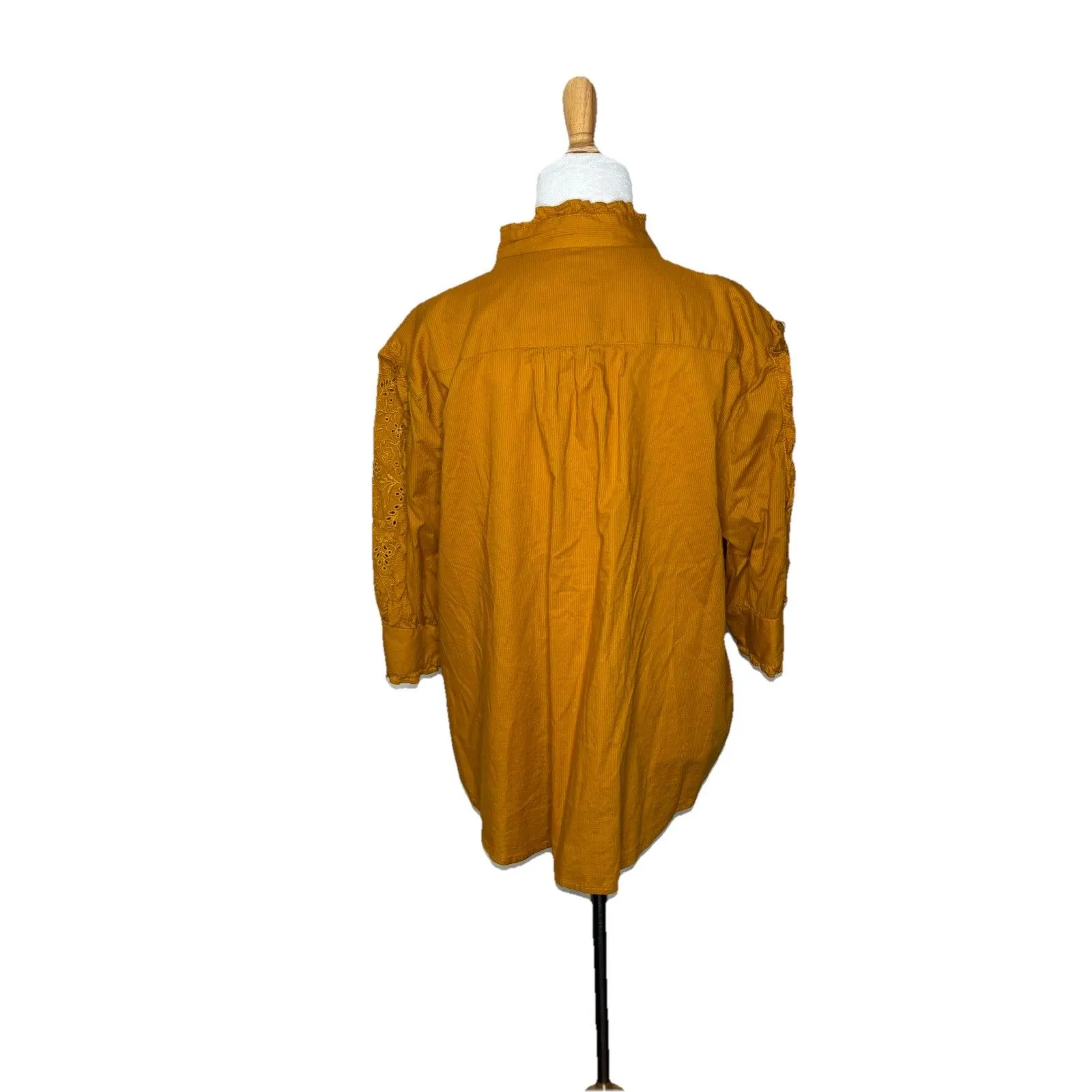 J.Crew Mockneck embroidered Eyelets Ruffles blouse Goldenrod Yellow Size Large - Image 4