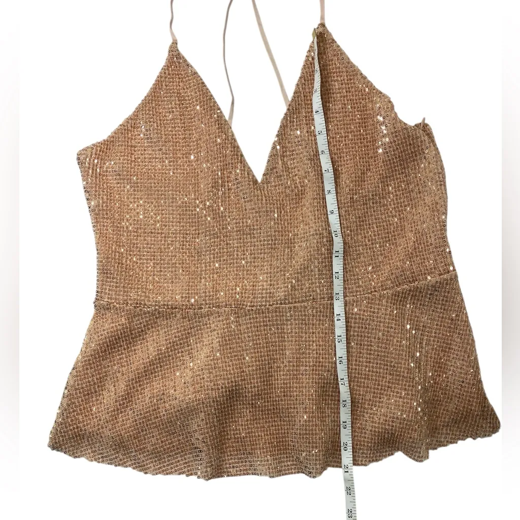 Express Women’s L Sequin Cami Rose Gold Spaghetti Strap Party Glam Tank Top - Image 10