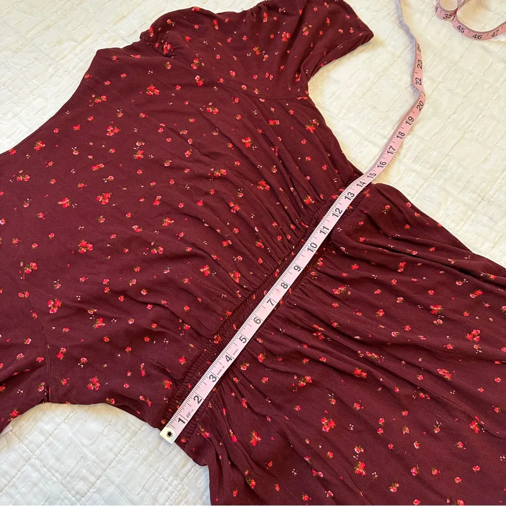 Old Navy Burgundy Puff-Sleeve V-Neck Midi Dress NWT NEW Large Burgundy Floral - Image 7