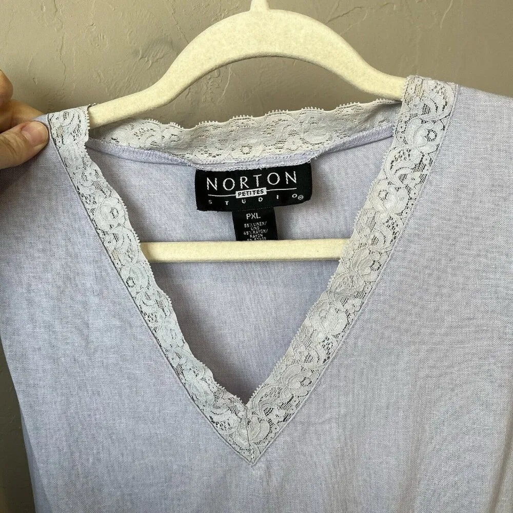 Vintage Babydoll Y2K Lavender Lace Tie‎ Blouse Top Linen V - Image 2