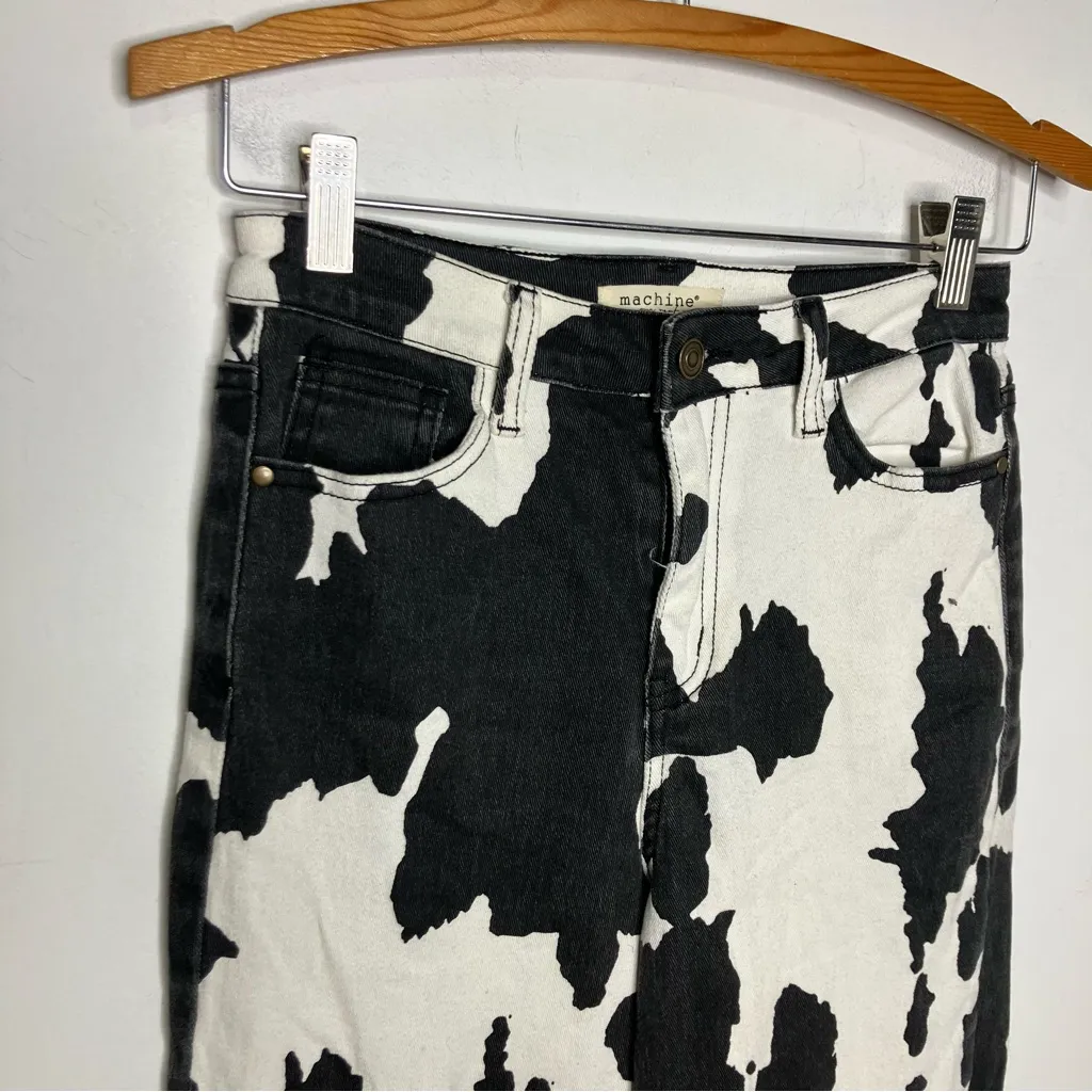 Machine cow print jeans straight fit black white trendy animal farm women’s‎ 26 - Image 2