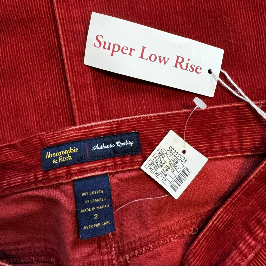 NWT Abercrombie & Fitch Super Low Rise Burnt Orange Corduroy Flare Pants Size 2 - Image 10