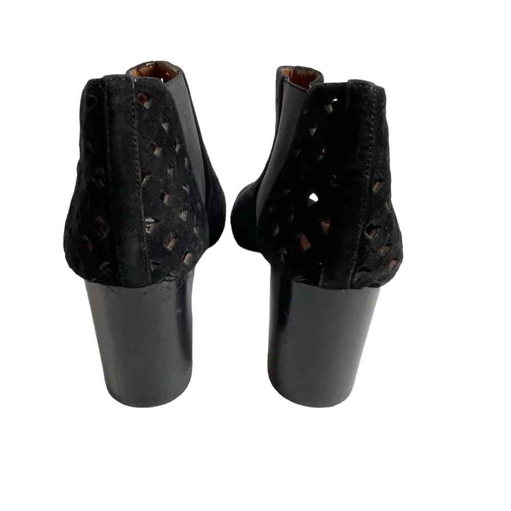Aquatalia Shari Perforated Open Toe Suede Boots Size 10 Black Block Heel - Image 7