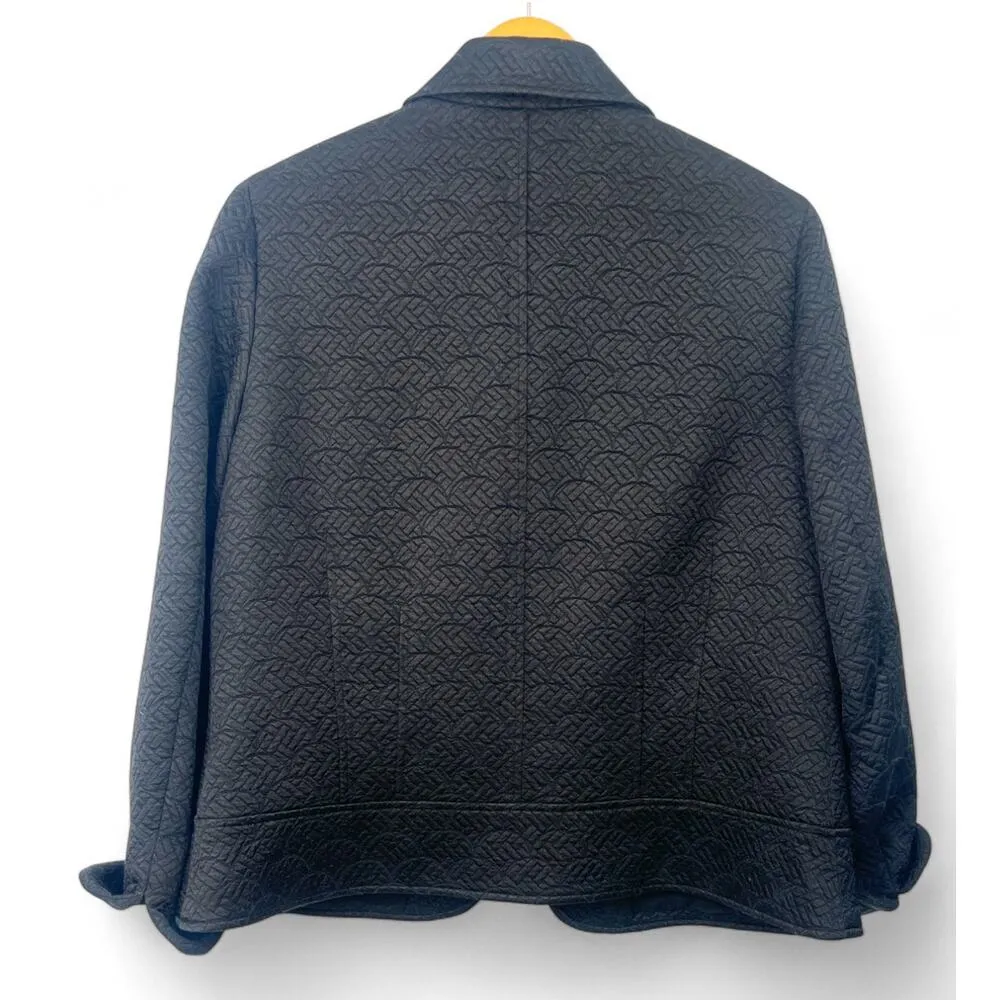 Chico's | M | Black Textured Blazer Embossed Matte Satin Quilted Coat Jacket - Image 4