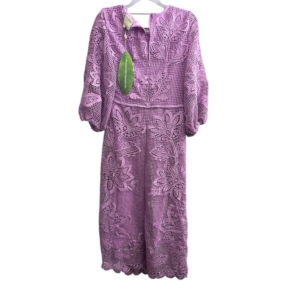 Farm Rio Lilac Cut Out Guipire Midi Dress Size Small New w/tag $380 - Image 5