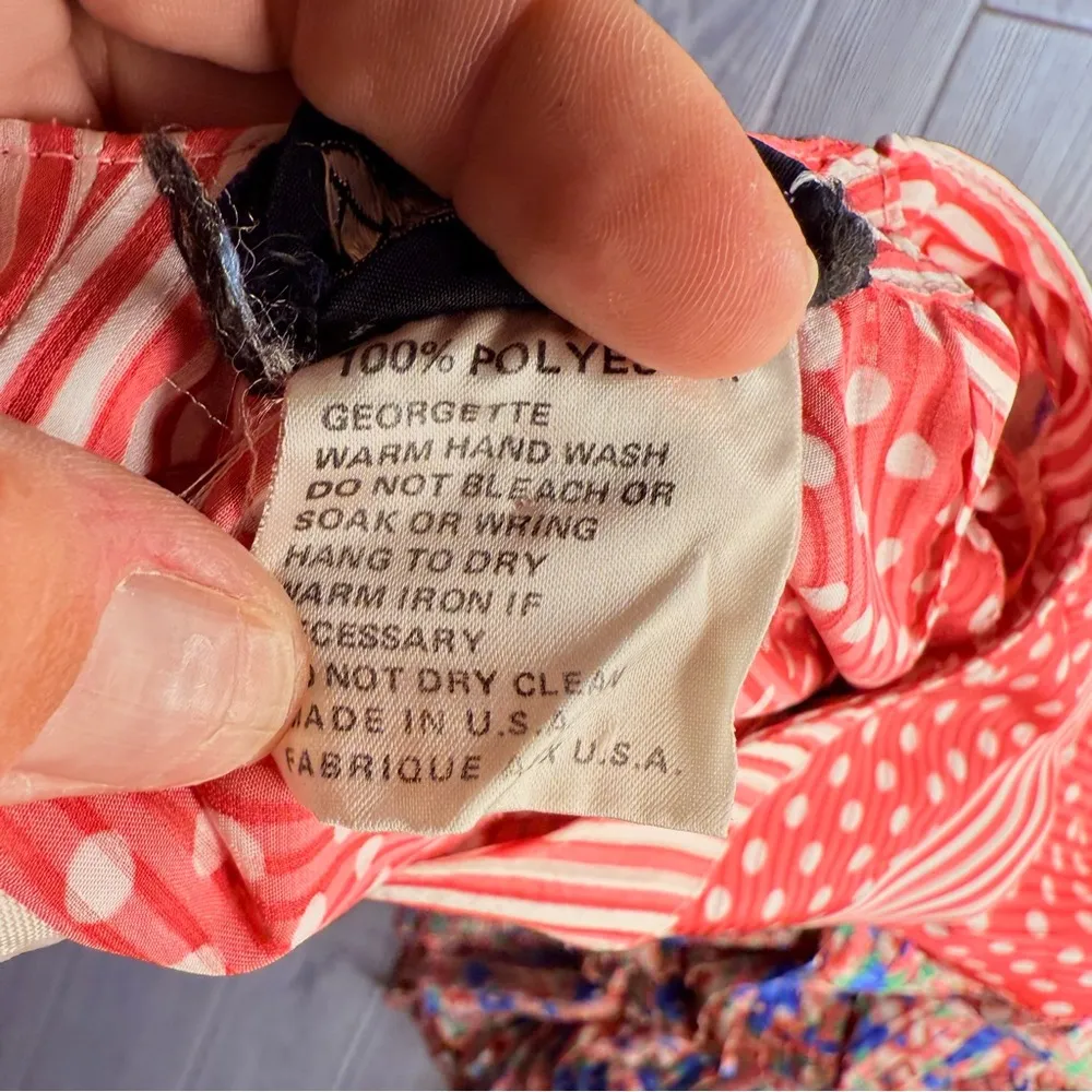 Vintage Diane freis silky ruffle pleated maxi dress floral with long sleeve lg Red - Image 10