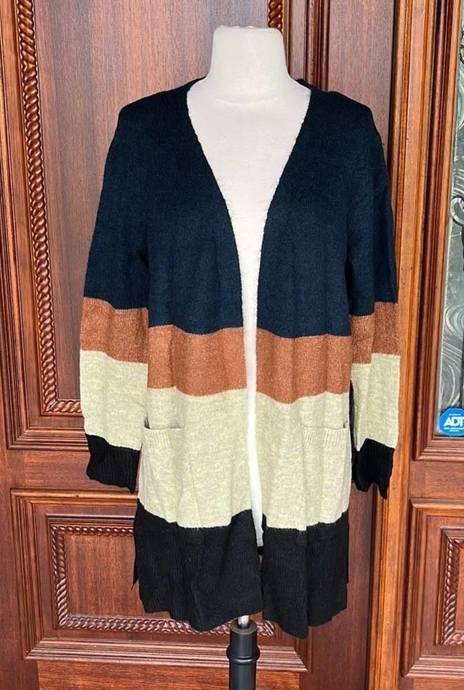 Modern Canvas Autumn Blend Sweater Lightweight Cardigan Womens Small Navy Brown - Image 4