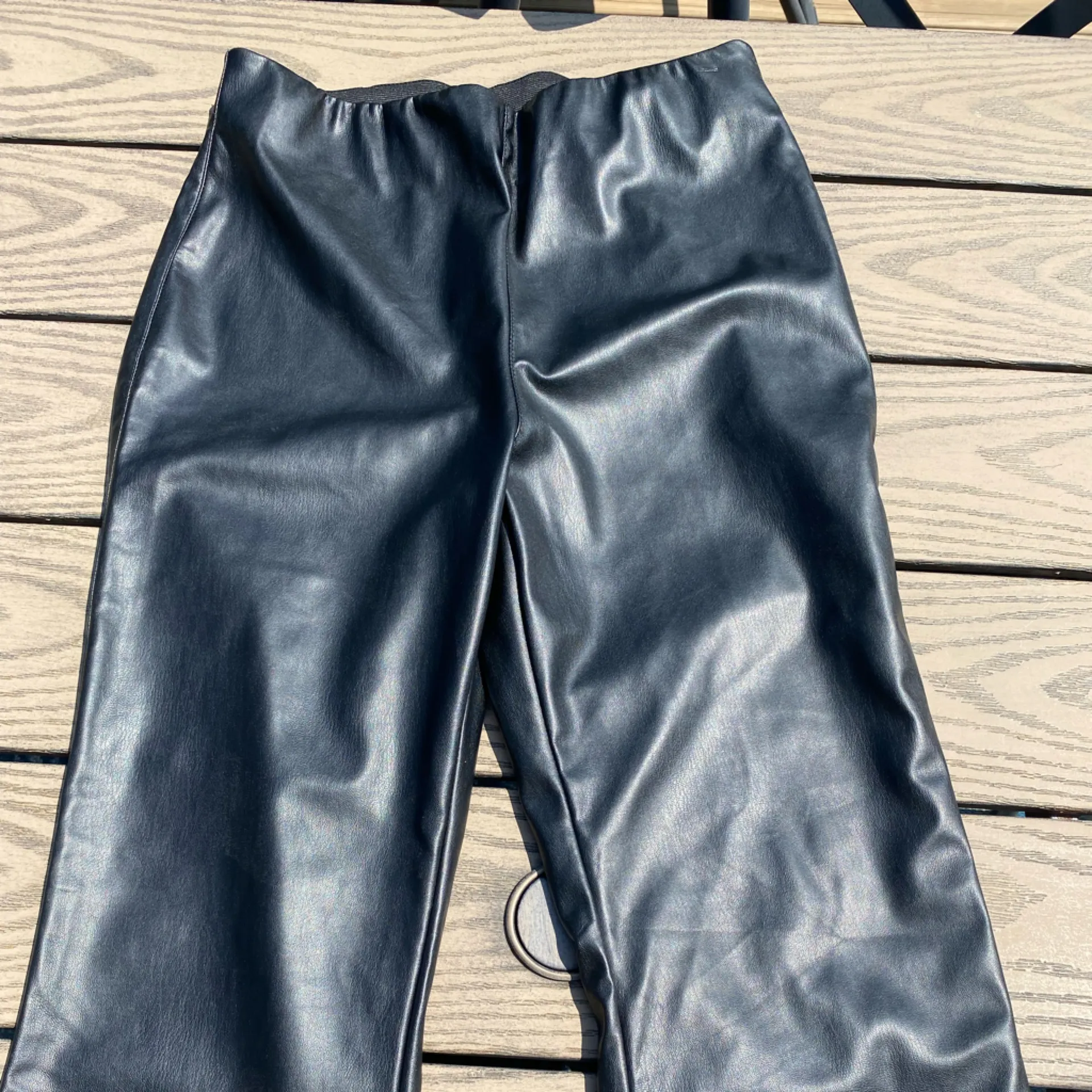 H&M Flares Faux Leather Black Pants high rise size 10 concert going out Tate - Image 5