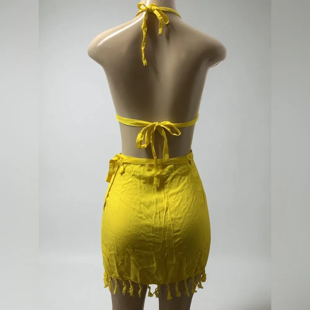 Zuliana Yellow 100% Rayon Skirt Set Size Small Made in USA New With Tags - Image 3