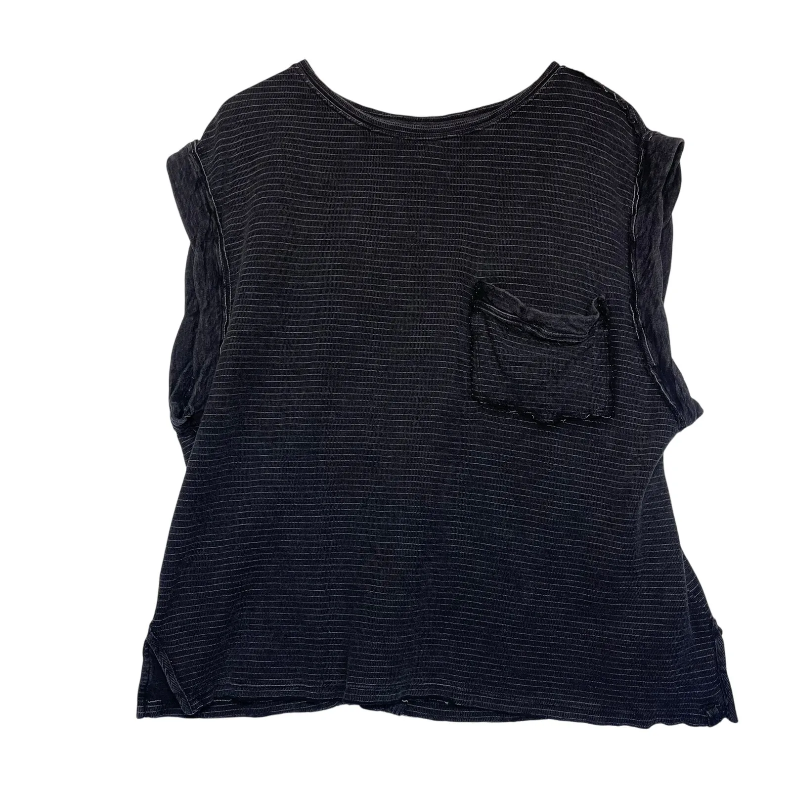 FREE PEOPLE x WE THE FREE Women’s Our Time Tee Gray Stripe Pocket Top - Image 2