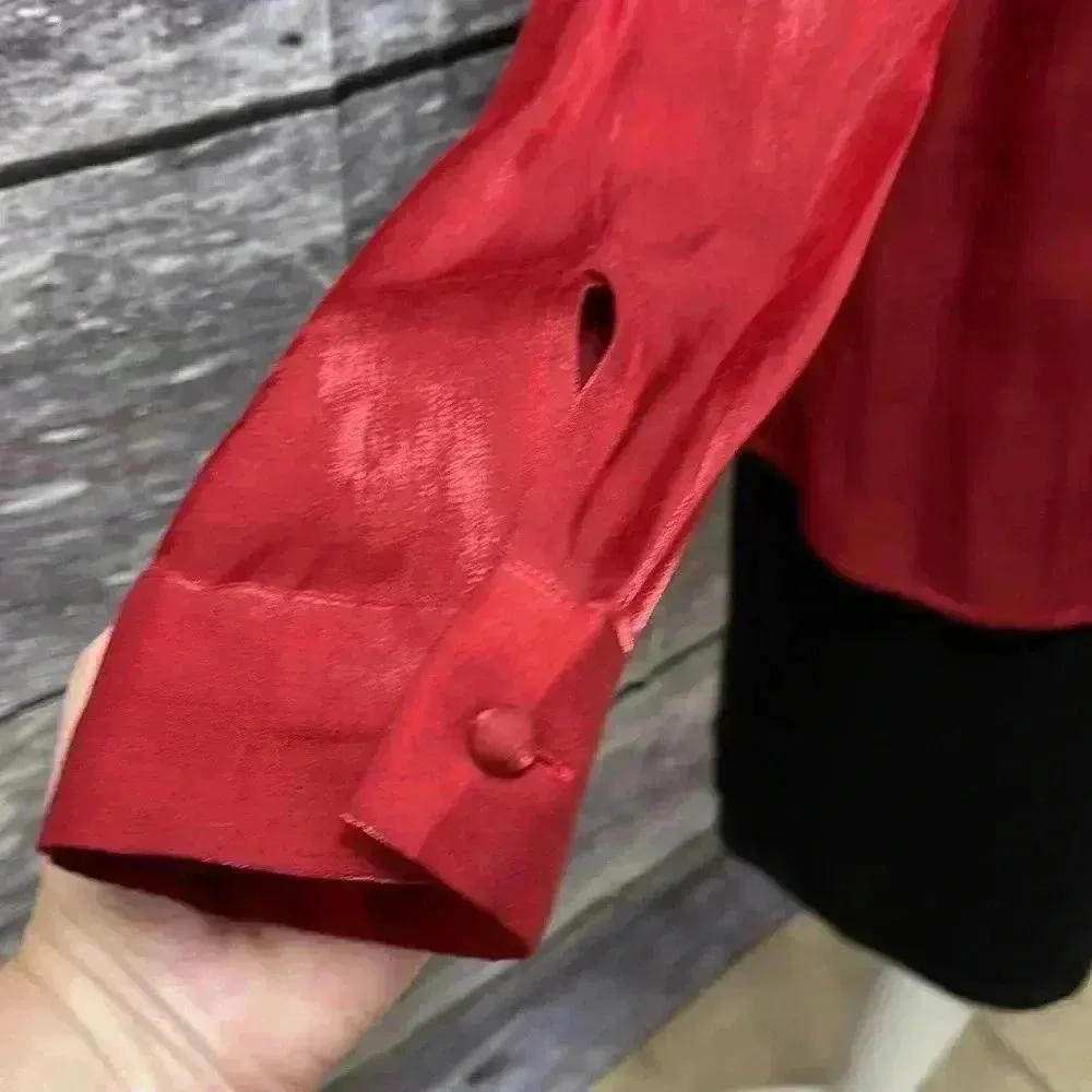 ❤️‍🔥 Villager Signature Metallic Red Button down Blouse - Image 3