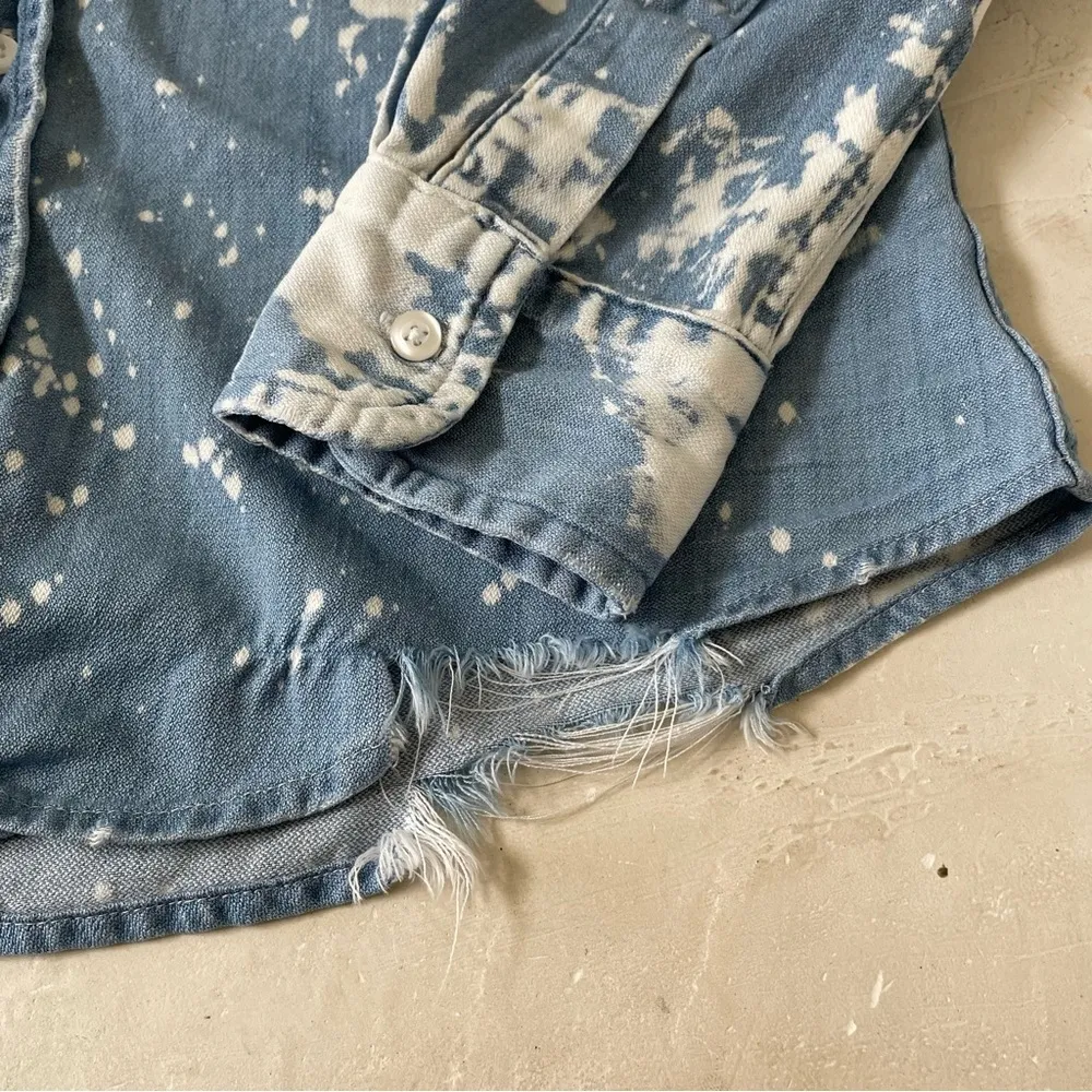 FRANK & EILEEN  Eileen Bleach Splatter Denim Button-Up Shirt Splatter Size XS - Image 8