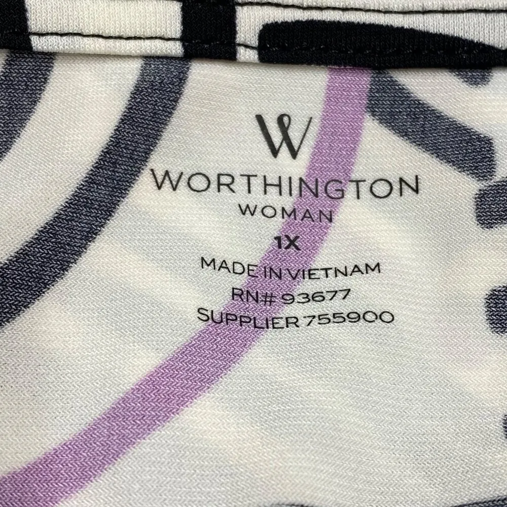 Worthington Woman 1X Shirt Top Blouse Pull Over Short Sleeve Geometric Print - Image 12