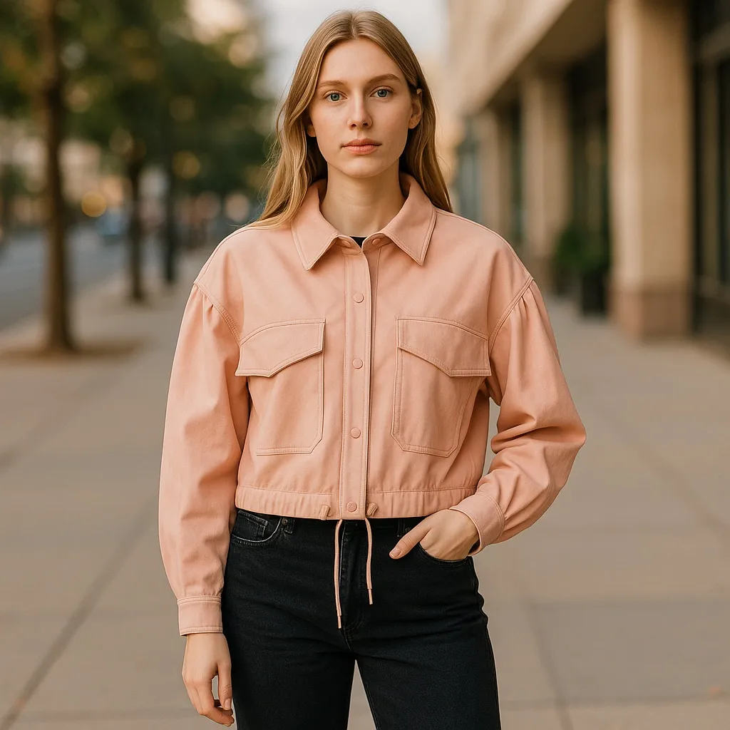 NWT 7 for All Mankind Peach Faux Leather Crop Bomber Jacket Small Relaxed - Image 2