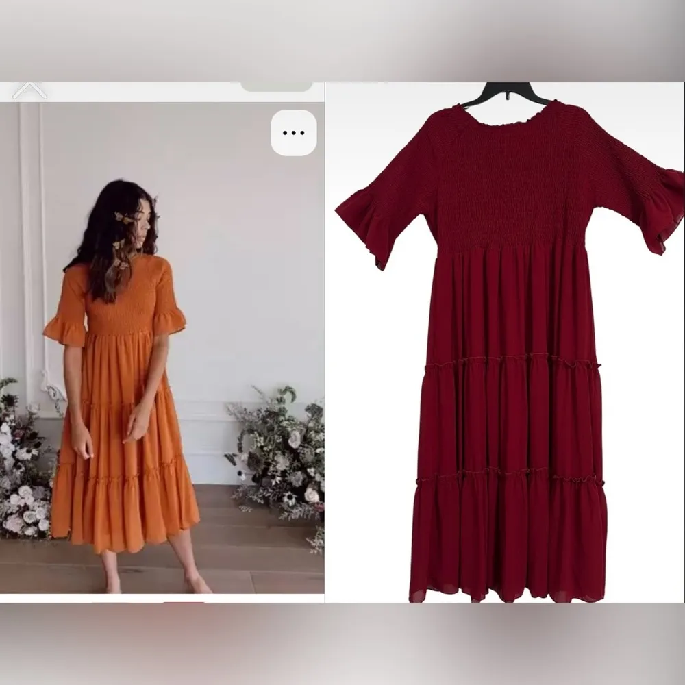 JessaKae Red Ruffled Midi Dress with Flutter Sleeves 100% Polyester Size undefined - Image 2