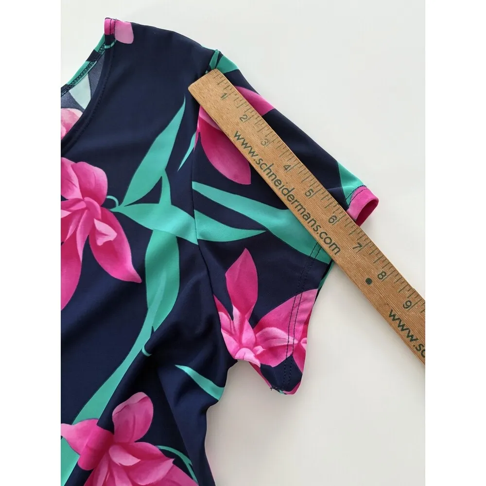 Sea Waves Dress Womens Large Blue Floral Nylon Swim Cover Up Beach Vacation - Image 14