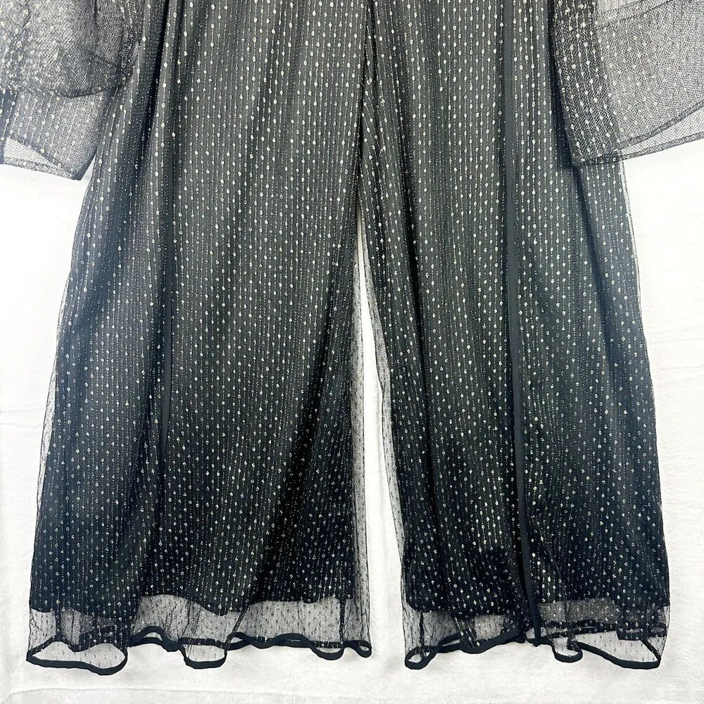 Love The Queen Organza Jumpsuit Size 1X Exaggerated Flare Sleeve Black Gold - Image 5
