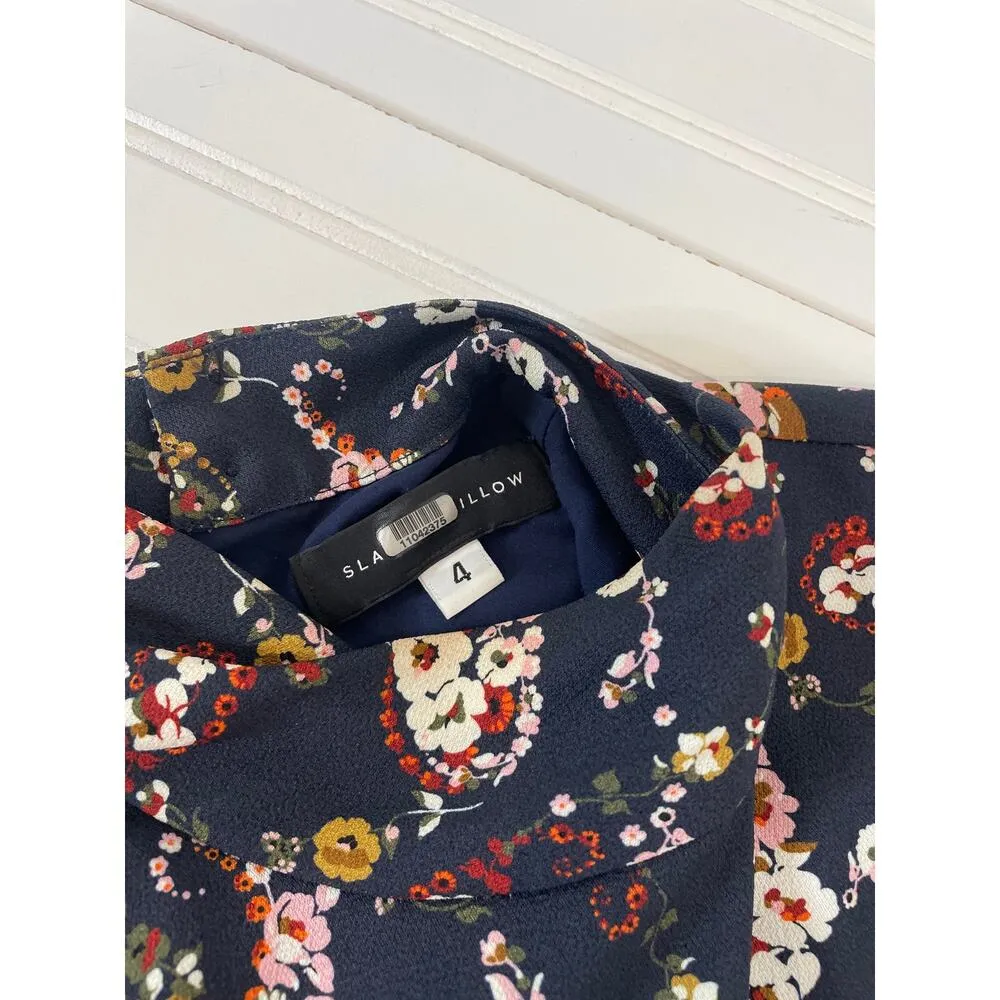 Slate & Willow Floral Pollock Mini Dress Navy Mock Neck Bell Sleeve Size 4 - Image 4