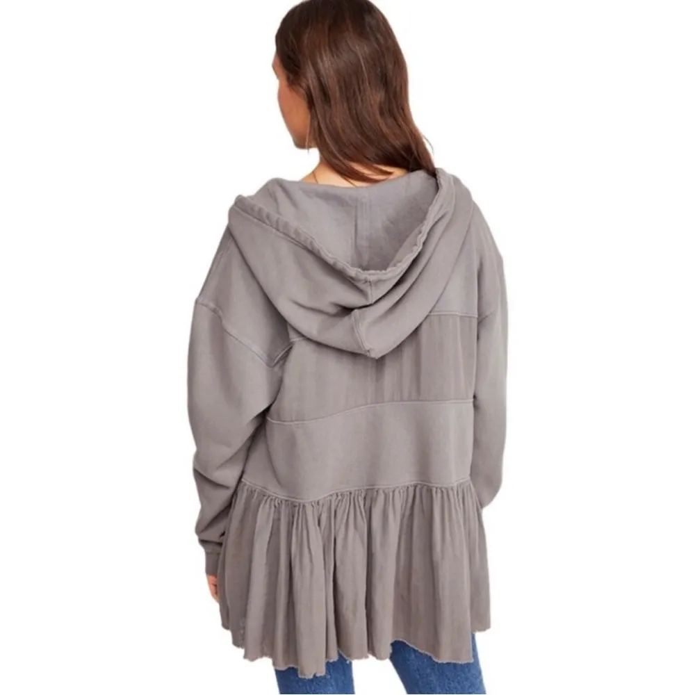 Free People Sail Away Hoodie Women’s Size S Ruffle Tiered Gauzy Gray - Image 2