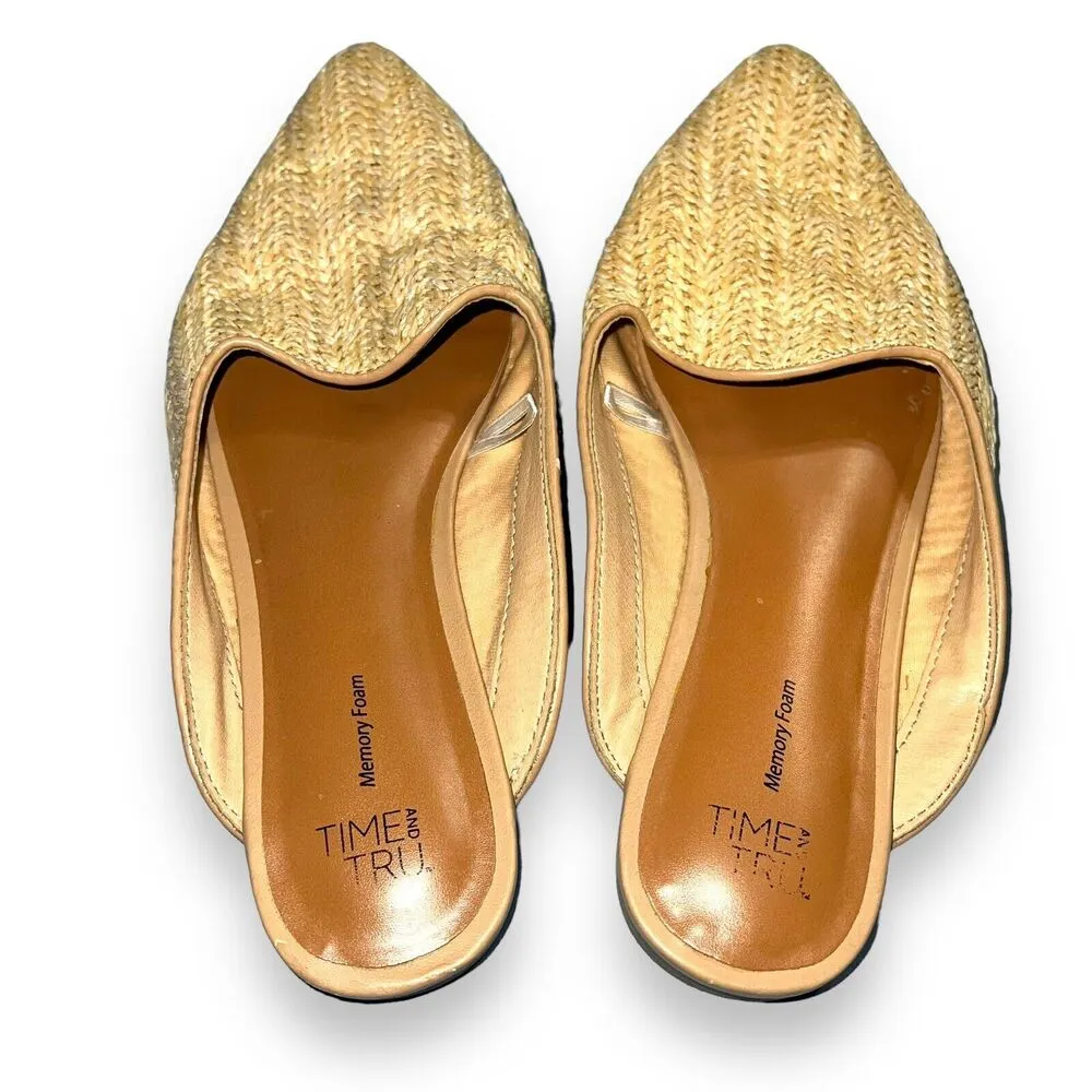 Time And True Womens Slip on Flats Loafers Pointed Toe Beige Woven Fabric Size 7 Tan - Image 2