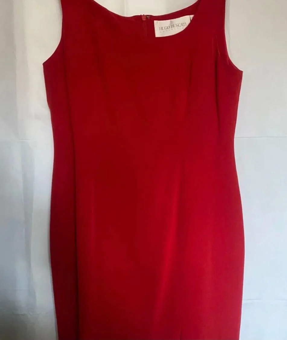 CLASSIC RED SHEATH SILK DRESS, - Image 3