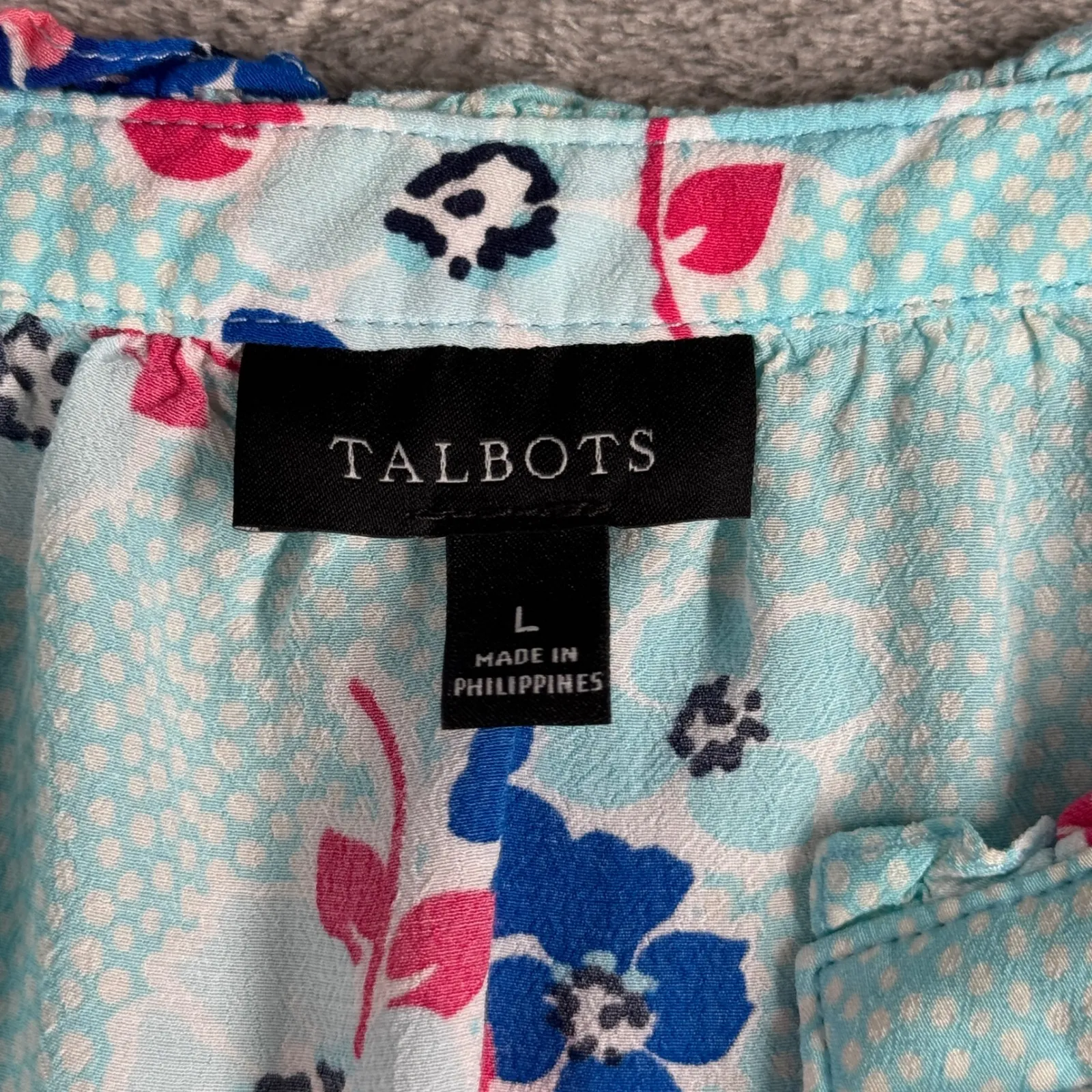 Talbots Shirt Blue Floral Print Sleeveless Buttons Blouse Casual Cute Size Large - Image 6