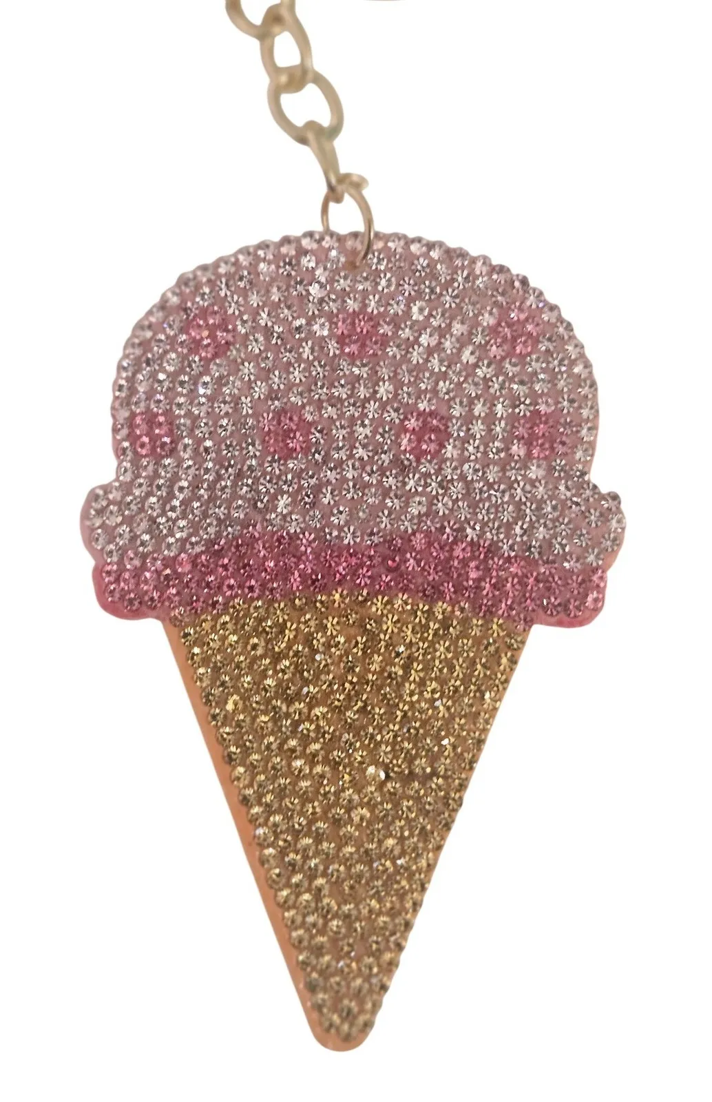 Sparkling Ice Cream Cone Keychain Rhinestone Bling Charm Women Accessory Pink - Image 1