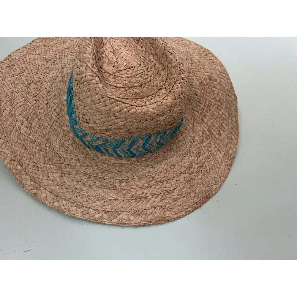 Talbots  Embroidered Raffia Straw Hat Turqoise Adjustable NWT - Image 5