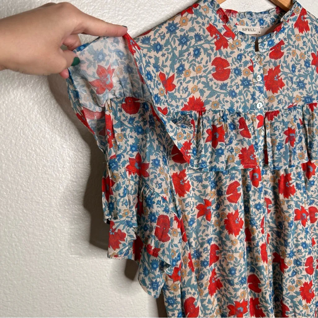 Spell Village Ruffle Mini Dress in Sky medium - Image 5