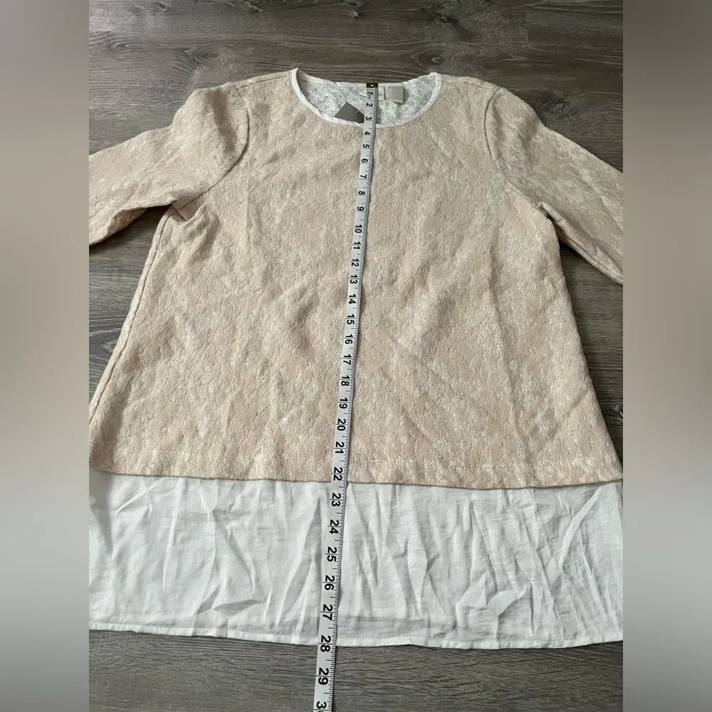 Chicos Sz 1 (Medium) Dusty Rose Tianna Textured Lace Top 3/4 Sleeve Blouse NWT - Image 4