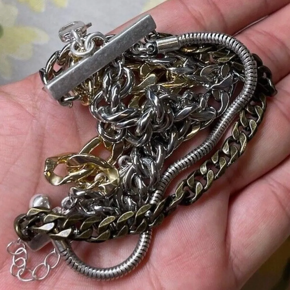 Jenny Bird Austin Cuff Mixed Metals Stacked 5 Chain Bracelet Brand New - Image 6