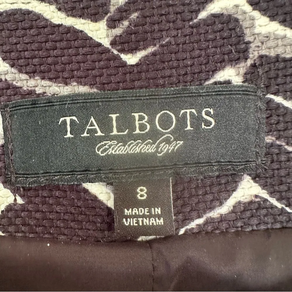 Talbots Abstract Print Dress Coat Women’s 8 Black White 3/4 Sleeves - Image 5