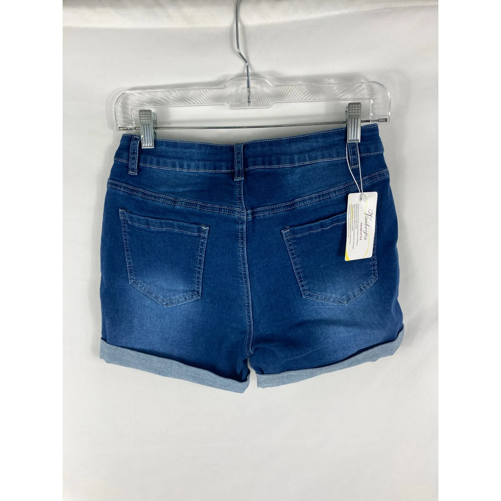NWT vanberfia Women's Stretchy Denim Mid Rise Jean Shorts with Pockets Medium Blue - Image 2