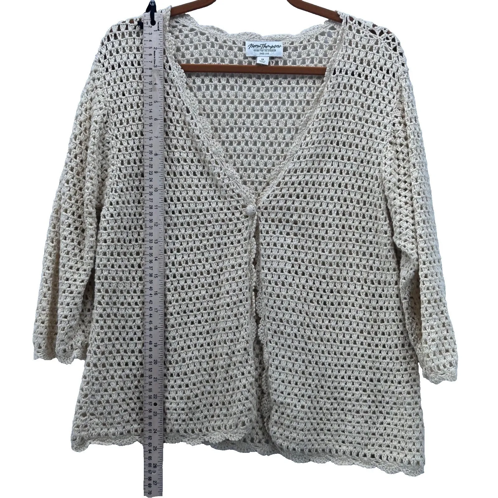 Vintage Crocheted Linen Cardigan Open Knit Travel Vacation Coverup Beach Sea‎ Yellow Size 1X - Image 12