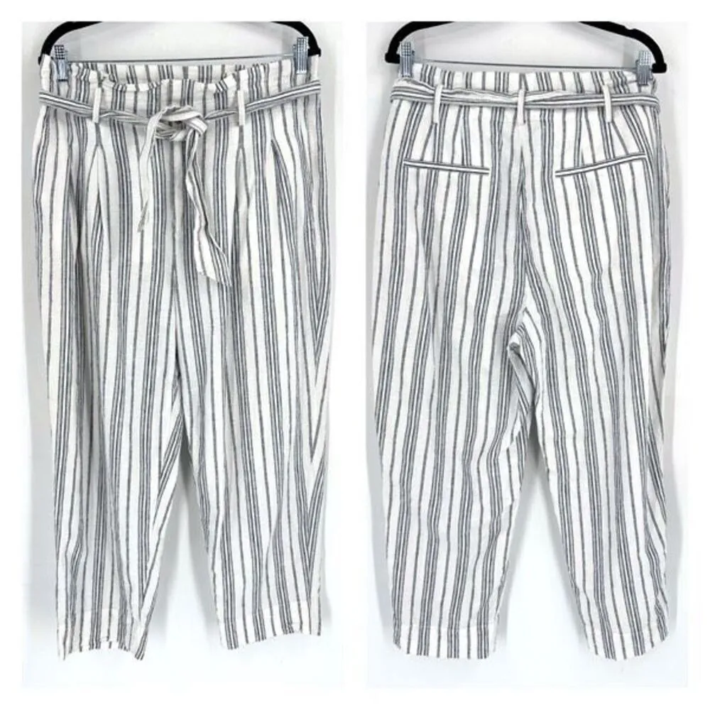 Madewell Linen-Cotton Hi Rise Pants Gray Stripe AN839 Size 14 White Paperbag‎ - Image 3