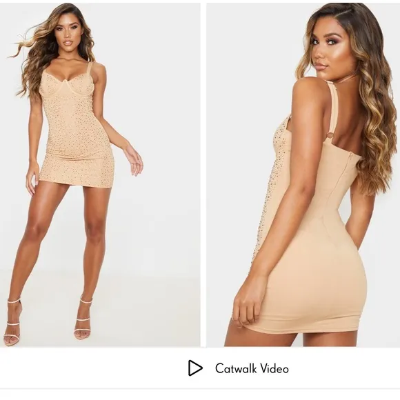 Plt prettylittlething Stone Diamante V Bar Bodycon Dress size 12 - Image 2