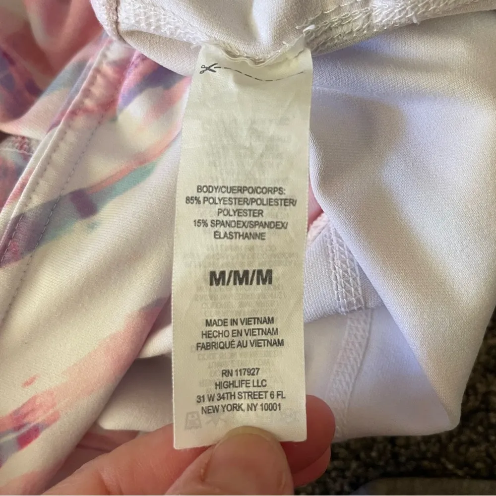 Women’s GAIAM multi pastel watercolor paint pattern high waist crop leggings M - Image 4