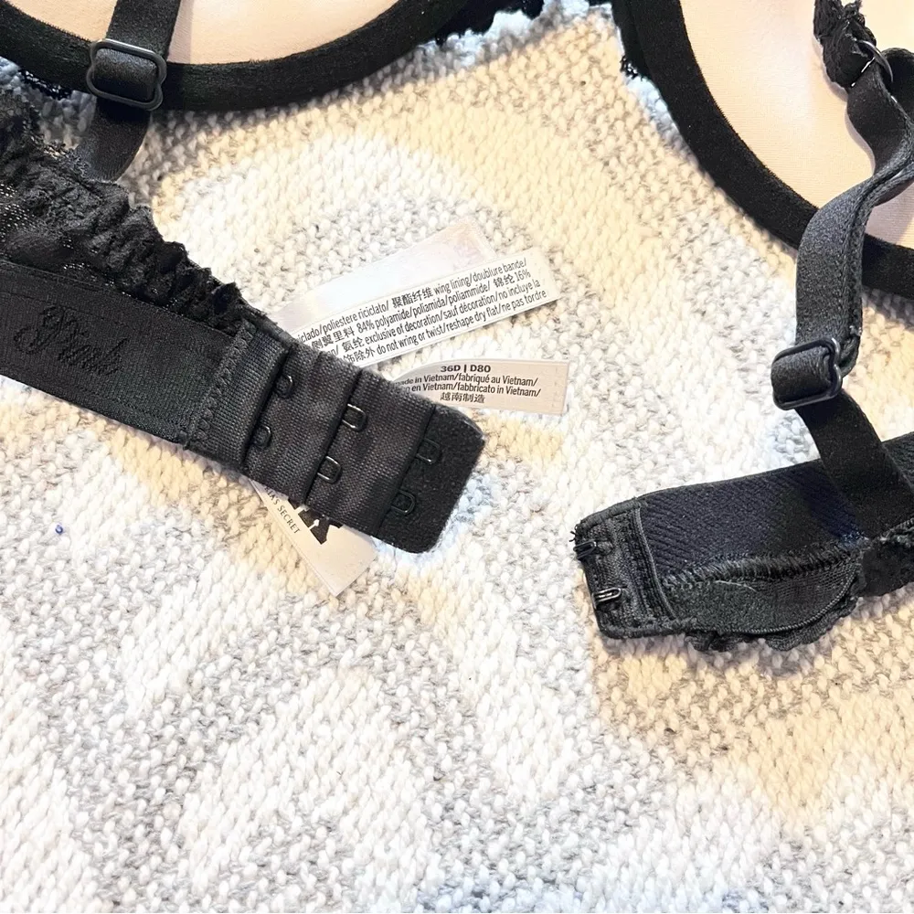 PINK VICTORIA’S SECRET Balconette Black Lace Push Up Bra 36D - Image 5