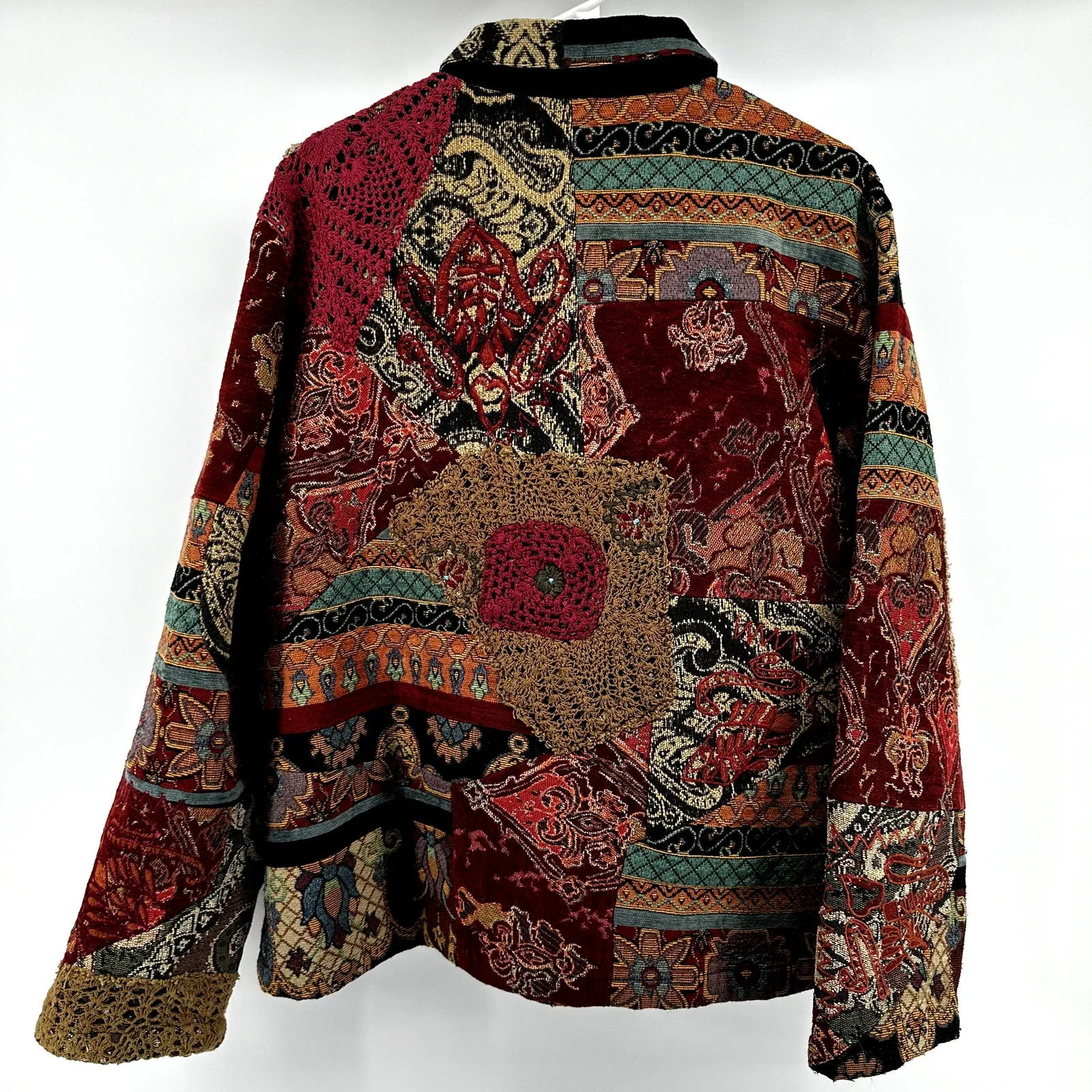 Chico's Shacket Jacket Patchwork Tapestry Paisley Art to Wear Crochet 3 XLarge - Image 6