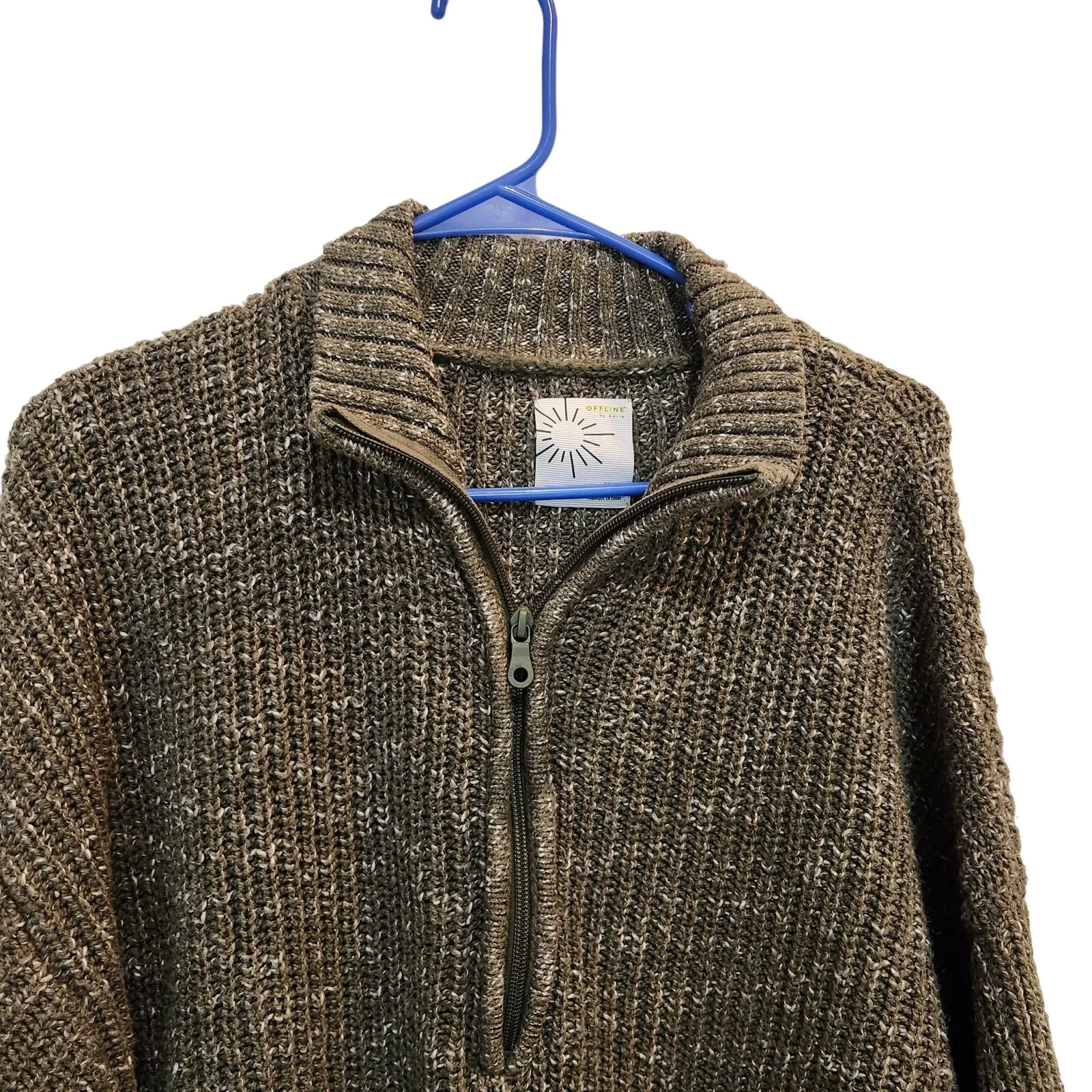 OFFLINE By Aerie Green Heavy Knit Pullover Chillside Quarter Zip Sweater Medium - Image 4