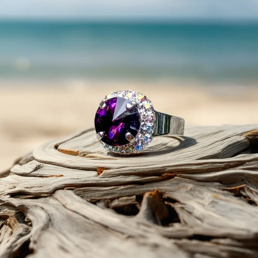 Handcrafted sparkly ring made with Swarovski crystal adjustable fit Silver - Image 4