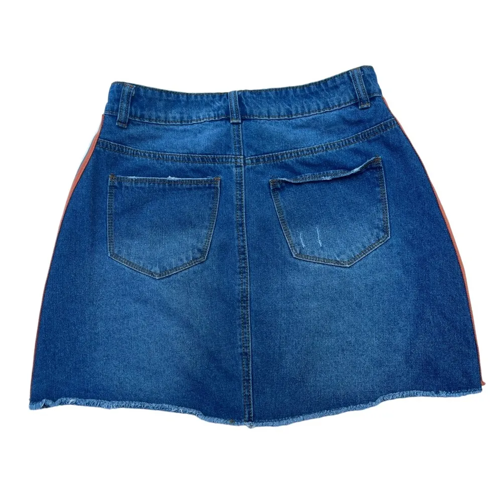 Chelsea & Violet Retro Side Stripe Denim Mini Jean Skirt, Sz 26 - Image 4