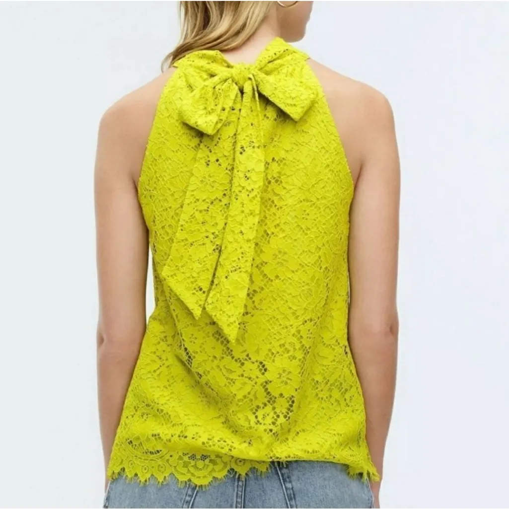 J. Crew Chartreuse Lace Halter Tie Neck Blouse Size S - Image 10