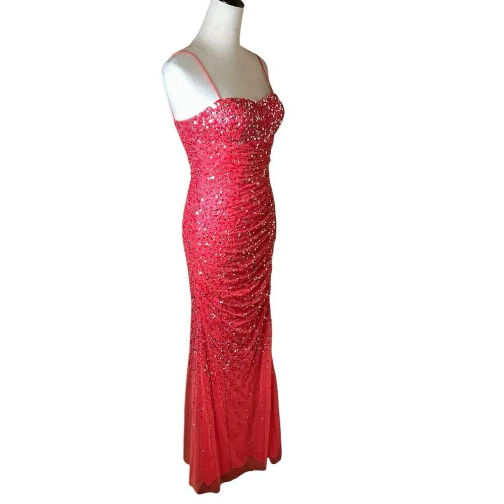 Cache Pink Sequin Gown 0 | Ruched Formal Evening Dress Prom Pageant Glam Sparkle - Image 2
