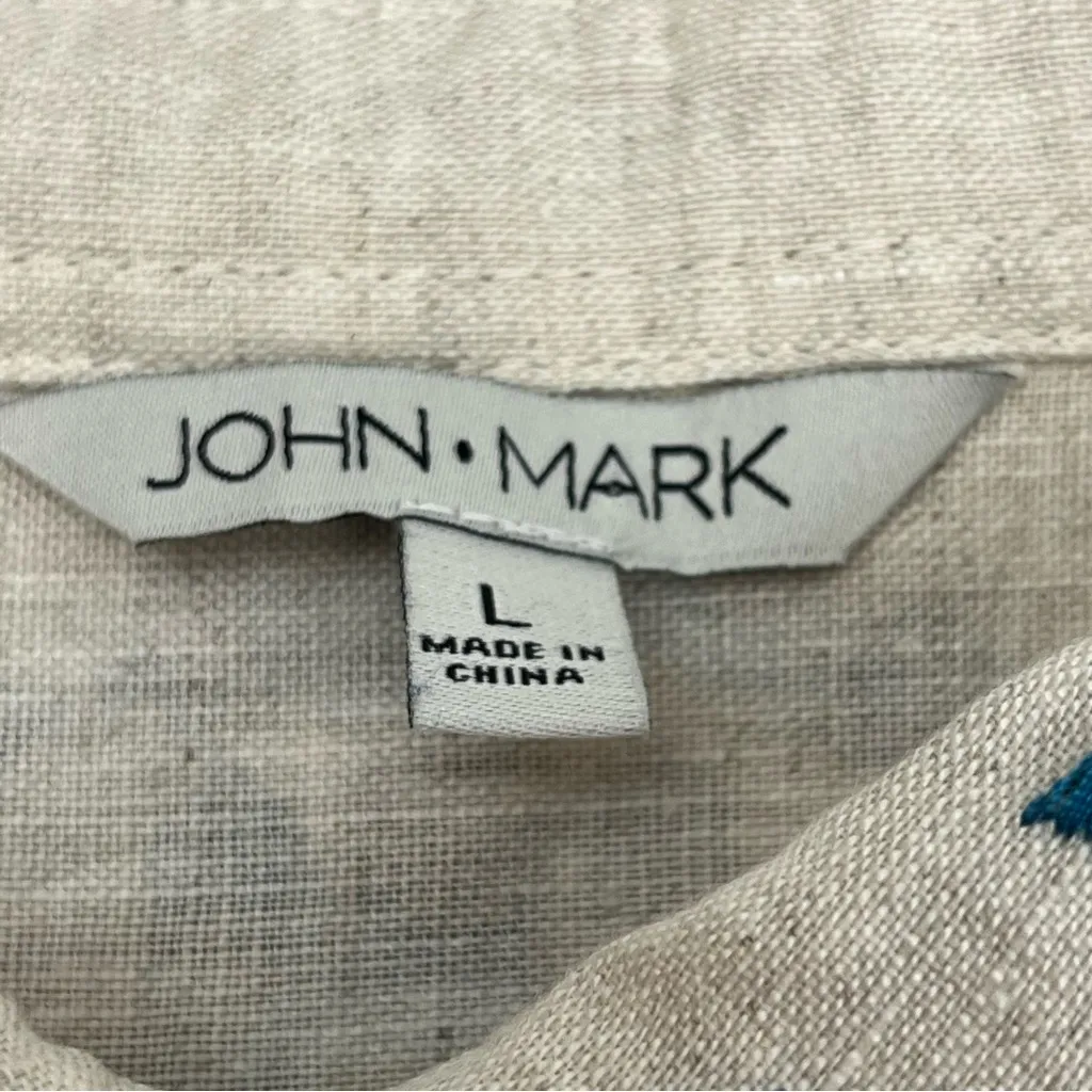 John Mark Womens Tunic Top Linen Artsy Art to Wear Embroidered Boho‎ Ecru Large - Image 4