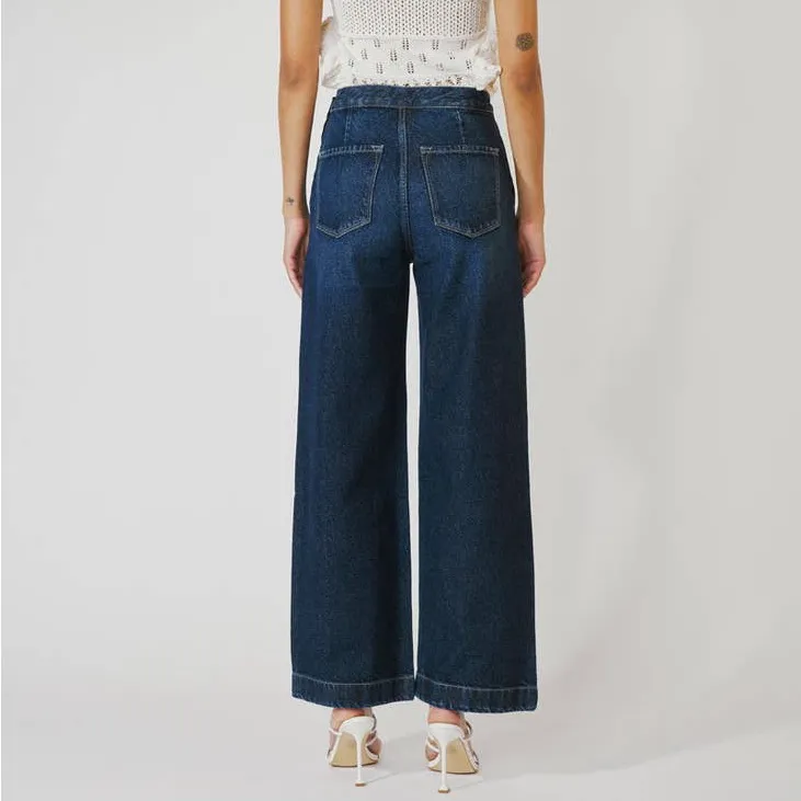 KANCAN High Rise Wide Leg Side Zip Jeans in Dark Wash Blue Size 30 - Image 2